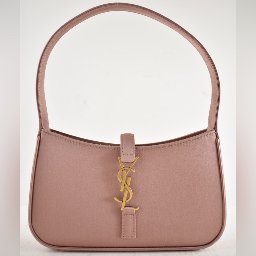 Saint Laurent Mini Le 5 A 7 Hobo Dragee Pink Satin Gold YSL Logo Top Handle Bag - Picture 4 of 16